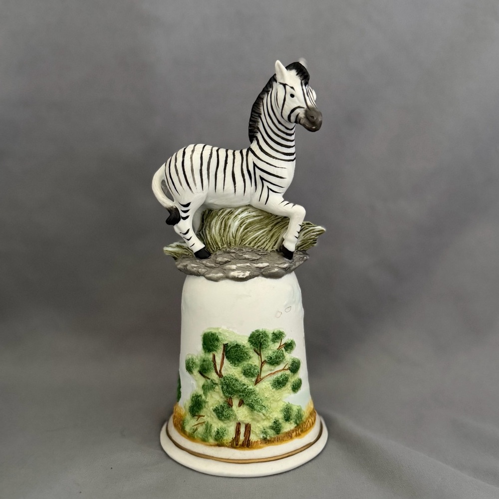 African Plains Zebra Handled Bell - Figurine- Porcelain Collectible 7” Tall EUC